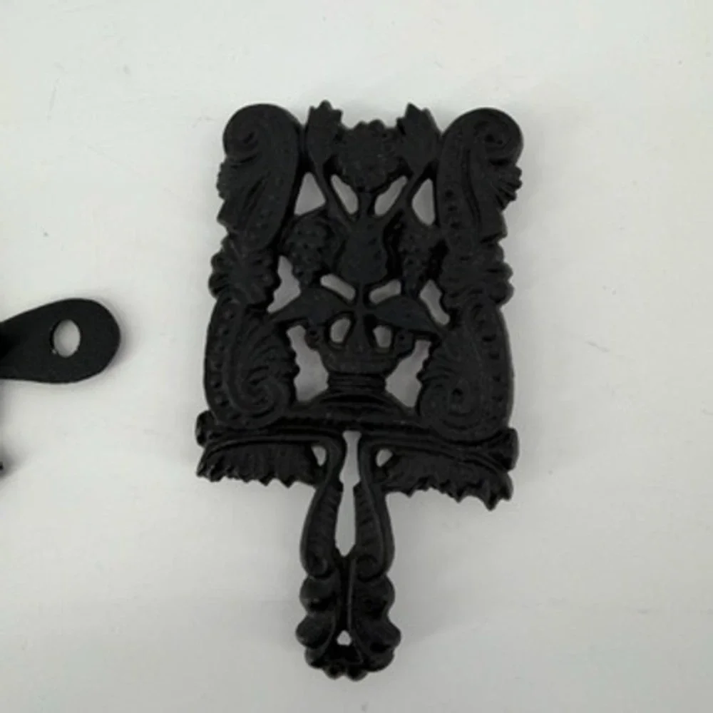 Vintage Black Cast Iron Trivet Set 5pc Pennsylvania Dutch Folk Art MT Series